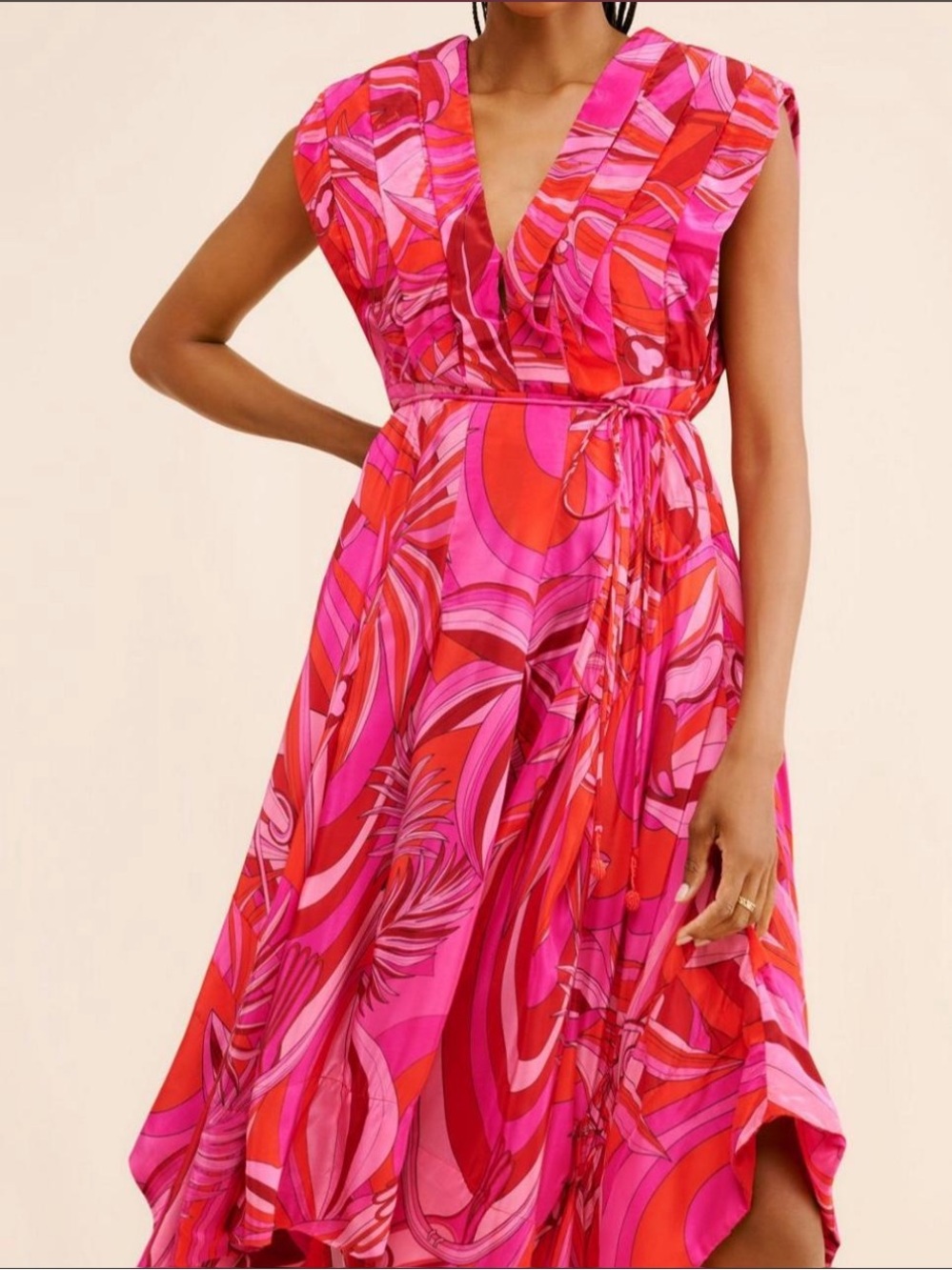 FARM Rio Pink & Red Swirl V-Neck Maxi Dress